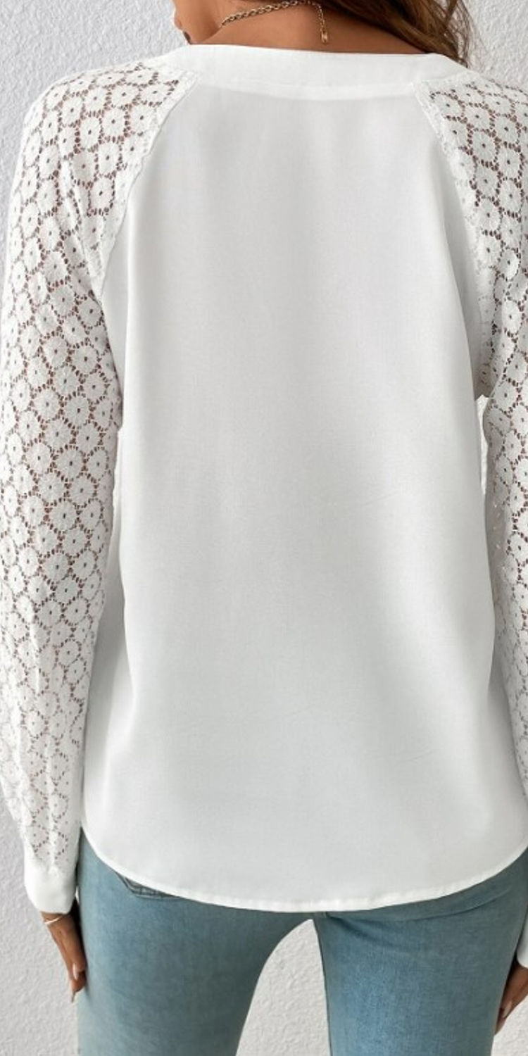 pie humor Afslag Skjorte bluse med blonde ærmer – Hvid - Rosalinde